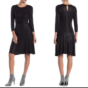 Spense Black Shimmer Foiled Draped Skater Dress Large